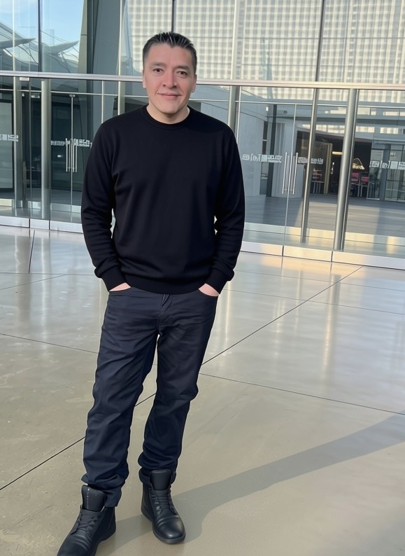 Harold Berry standing in a bright, modern glass-walled building